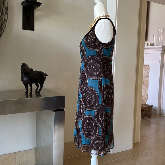 🔥2 x HP🔥VTG Tory Burch Silk Dress Sz 2/4, turquoise/brown pattern - Picture 8 of 15